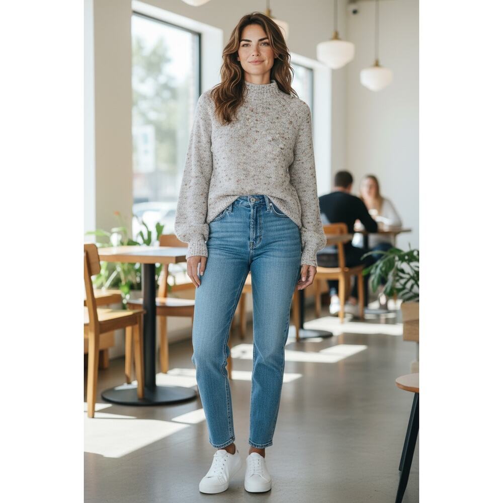 Candace Cameron Bure Women's Textured Marl Yarn Mock Neck Sweater Size Large